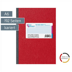 Kladde | A6, 192 Seiten, kariert, Karton, rot
